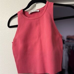 Zara Coral-Pink Ribbed Crop Tank